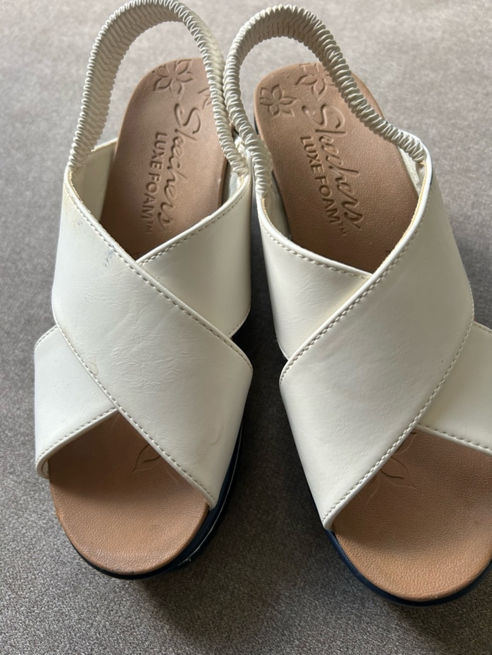 Skechers Cream Crossband Luxe Foam Slingback Sandals